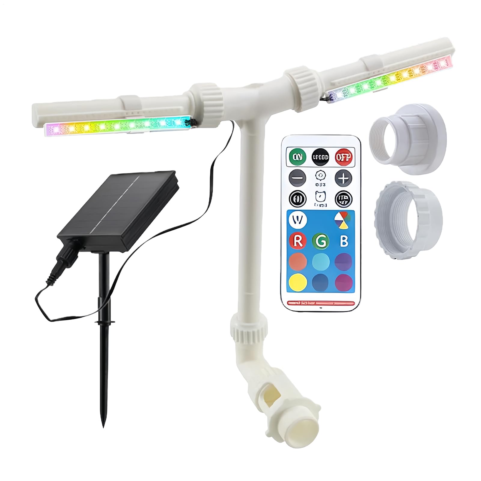 Fontana per Piscina ad Energia Solare Spruzzatore Cascata con Telecomando | Fontana Solare per Laghetto con Luce LED Regolabile a 7 Colori e Doppio Spruzzo Per Esterno Giardino Stagno Festa Nuoto