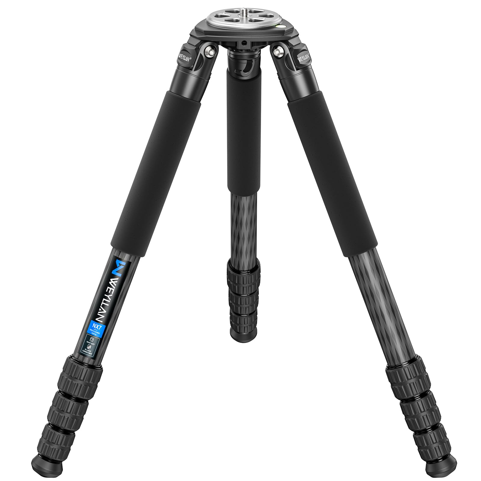 Treppiede per fotocamera in fibra di carbonio, portatile, da viaggio, resistente, WEYLLAN NX7, 10 strati in fibra di carbonio, gamba da 32,5 mm, compatibile con testa a sfera e testa fluida per