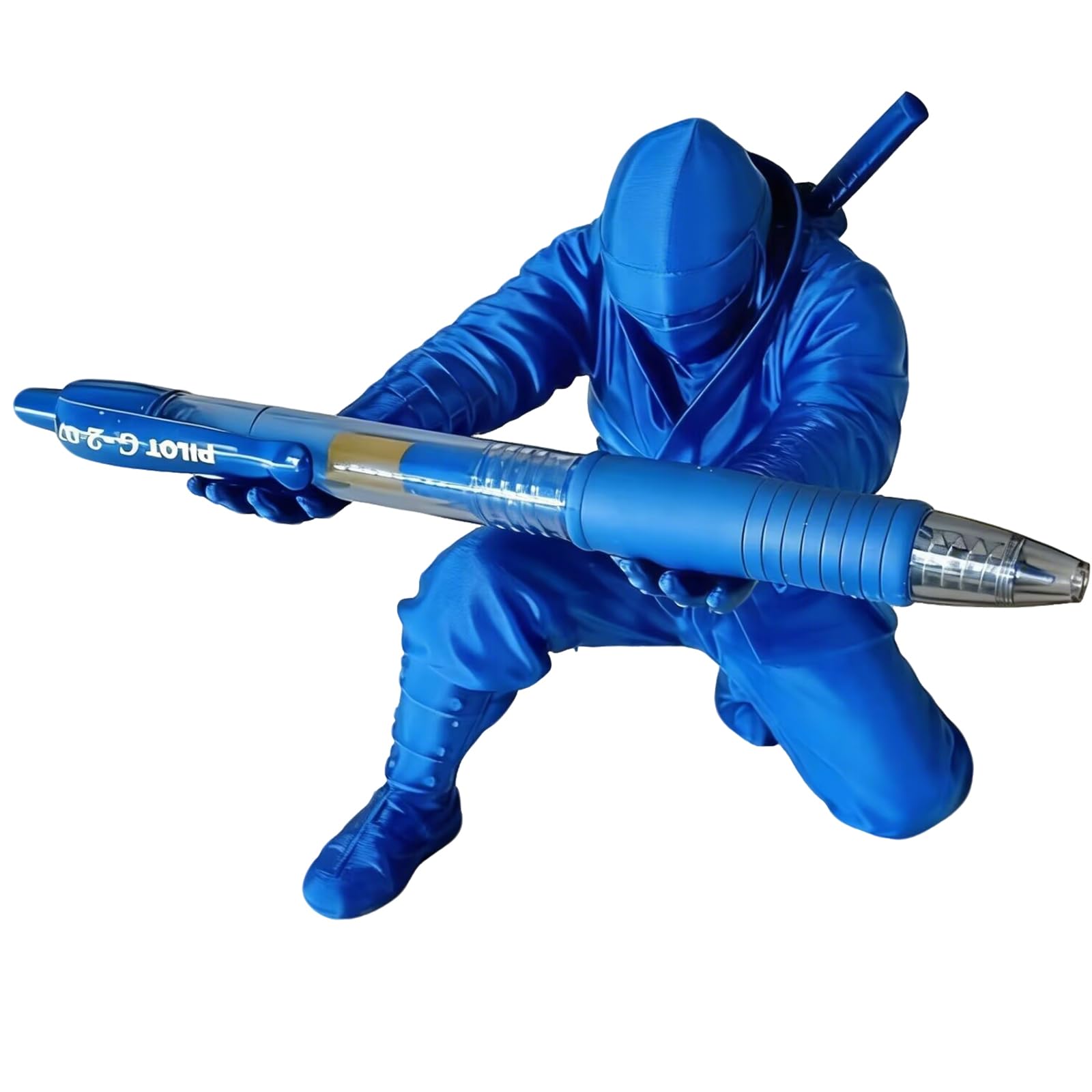 Ninja Warrior Pen Holder with Sword and Weapon Accessories – Ninja Pen Holder for Desk, Samurai Desk Organizer Figurine for Office, Home, Classroom (Blue)