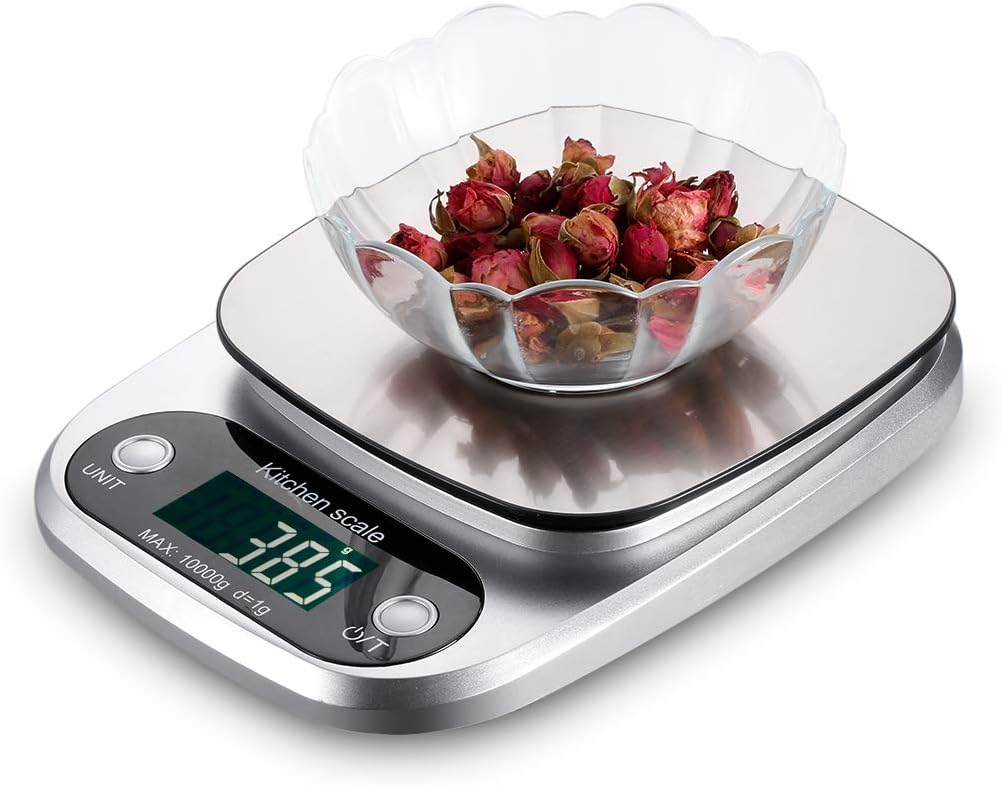 Digital Kitchen Scale/Lab Scale Multi-Function Accurate Food Scale for Baking Cooking with LCD Display, 22 lbs/10 kg Capacity, Stainless Steel, Easy to Clean (Batteries Included)