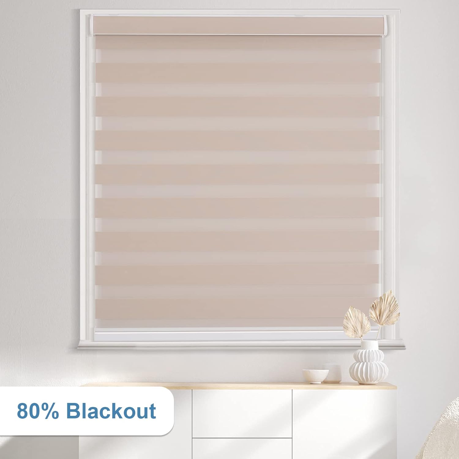 MYshade Size Custom Zebra Roller Shades,Blackout(85%) Cordless Zebra Blinds for Windows, Dual Layer Blinds, Light Control, Privacy for Living Room,Bedroom,Office,Sliding Door, Easy to Install, Beige