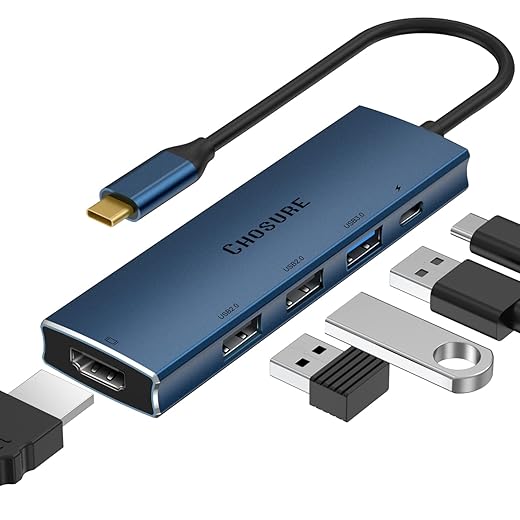 USB C Hub, 5 in 1 USB-C Splitter Thunderbolt 3 Hub to 4K HDMI Adapter for MacBook, 3 USB Ports, 100W PD Charger, Chosure Type C Dongle Compatible with MacBook Pro Air HP XPS and More Type C Devices