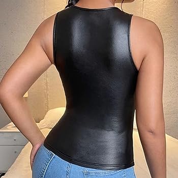 ZHUER Women's Sexy Tank Tops Faux Leather Sleeveless T Shirts