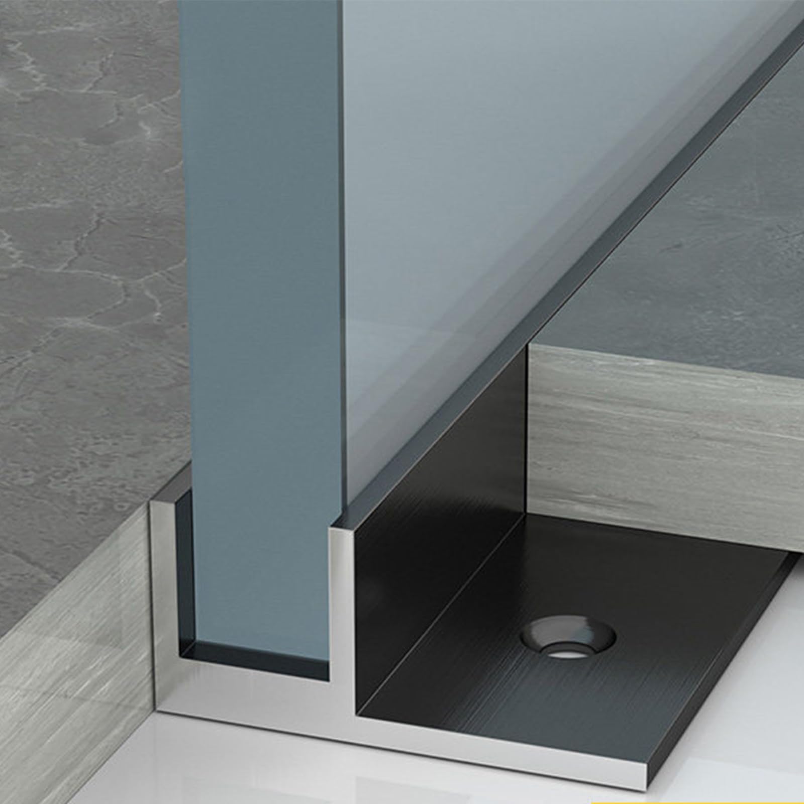 YLLFFLL Recessed F-Type Glass Channel for 2/7 2/8 1/2 Inch Thickness, Black Stainless Steel Profile Shower Door Slot, Floor Embedded Profile Panel Fixed Slot(F-12mm,L-160cm/63in)
