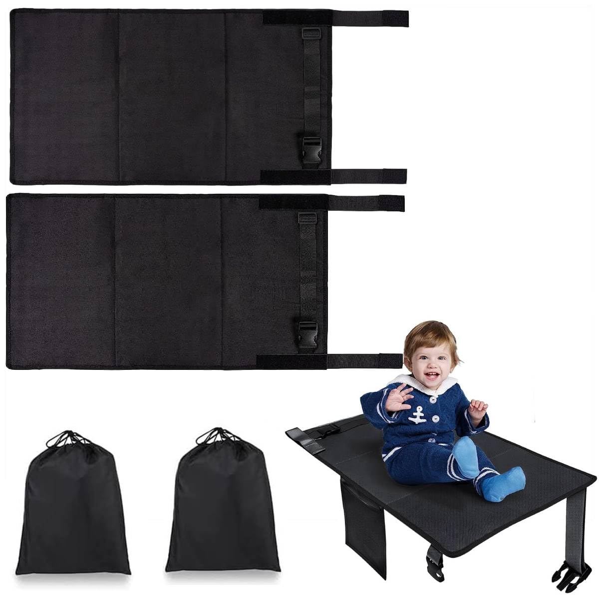 HASTHIP® 2pcs Airplane Footrest for Kids, Toddler Travel Bed, Airplane Foot Hammock for Baby with Anti-Slip Design, Airplanes Seat Extender for Kids, Portable Travel Accessories, 79 * 44cm Black-image-22