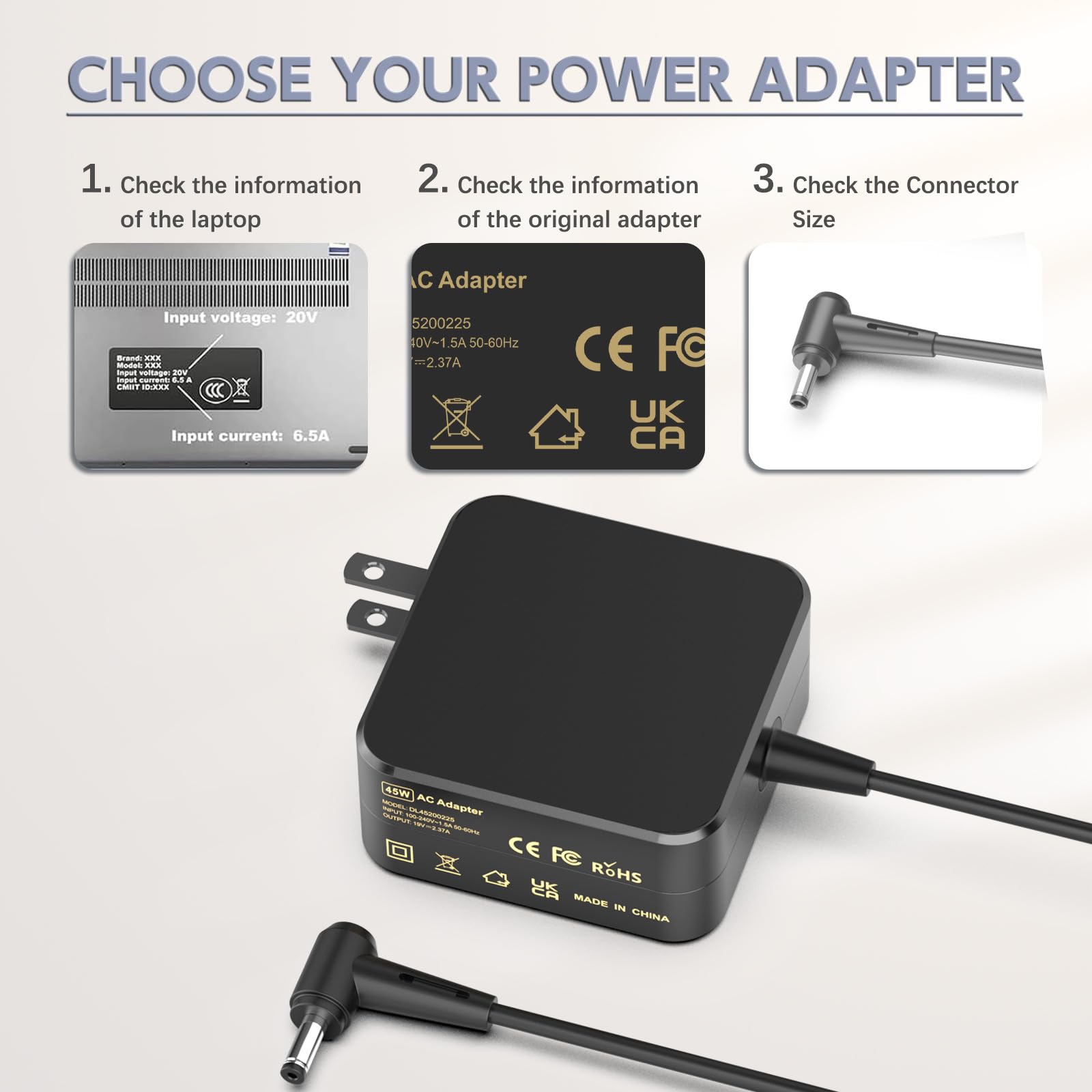 ROLADA 19V 2.37A 45W Laptop Charger Compatible with Asus Vivobook X512 X512DA X512JA X515 X515EA X540 X540SA X540L Power Supply