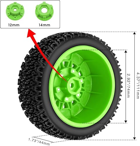Miniatura 17 de GLOBACT Ruedas y neumáticos hexagonales RC de 0.472 in/0.551 in 1/10 RC para Arrma Senton Fury Slash Axial Losi Redcat Rc4wd Hex Reemplazo Negro