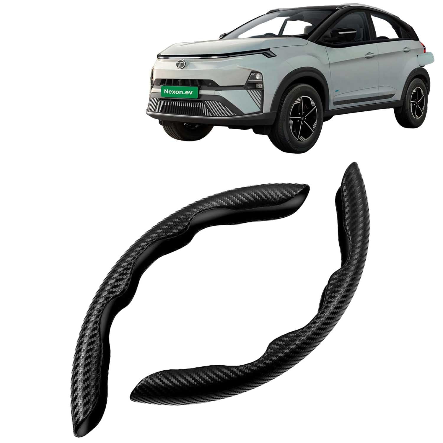 KINGSWAY Advanced Fiber Steering Wheel Grip Cover Compatible with Tata Nexon EV (Year 2023 Onwards) with Carbon Black Fi