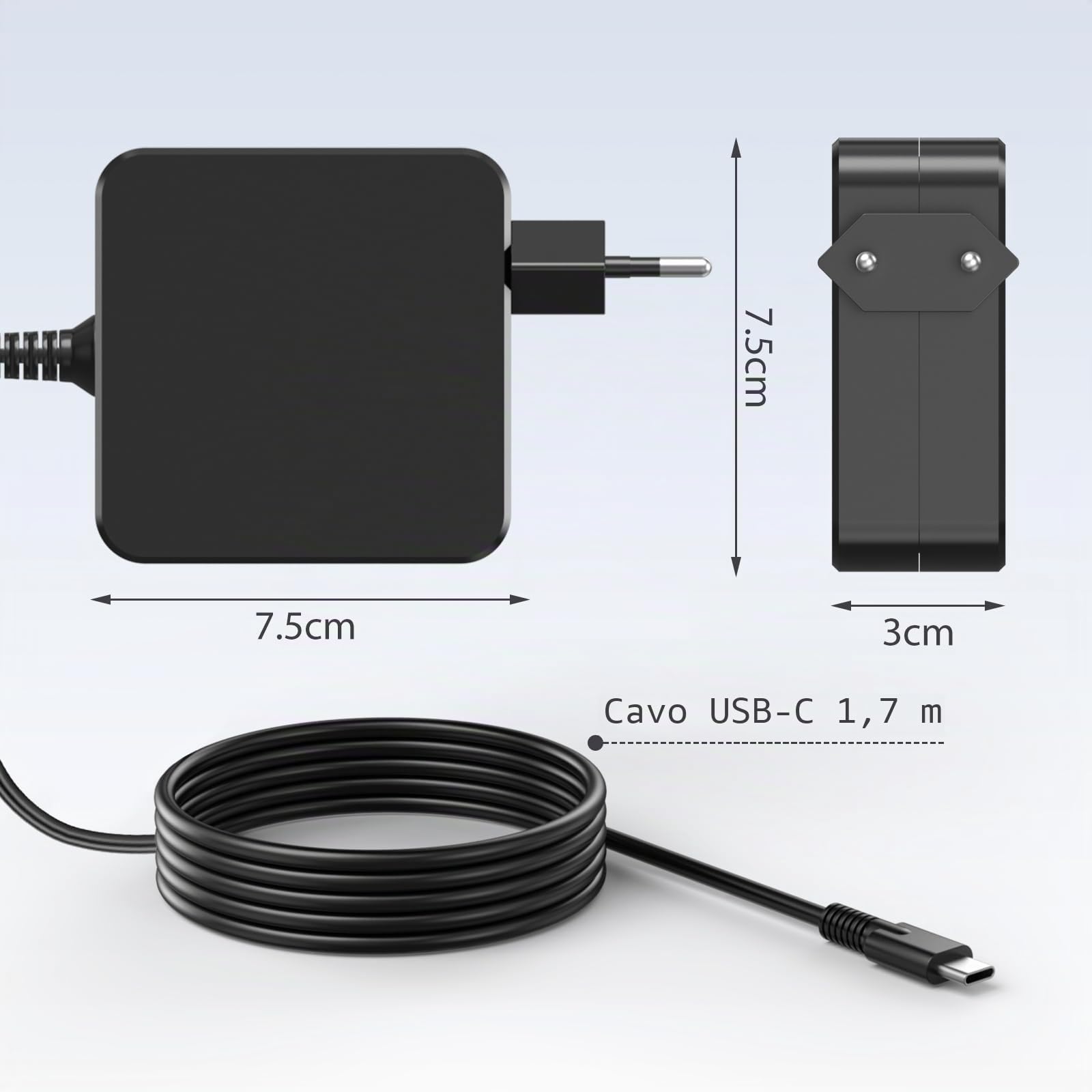 Caricatore USB C 65W Portatile Alimentatore Caricabatterie