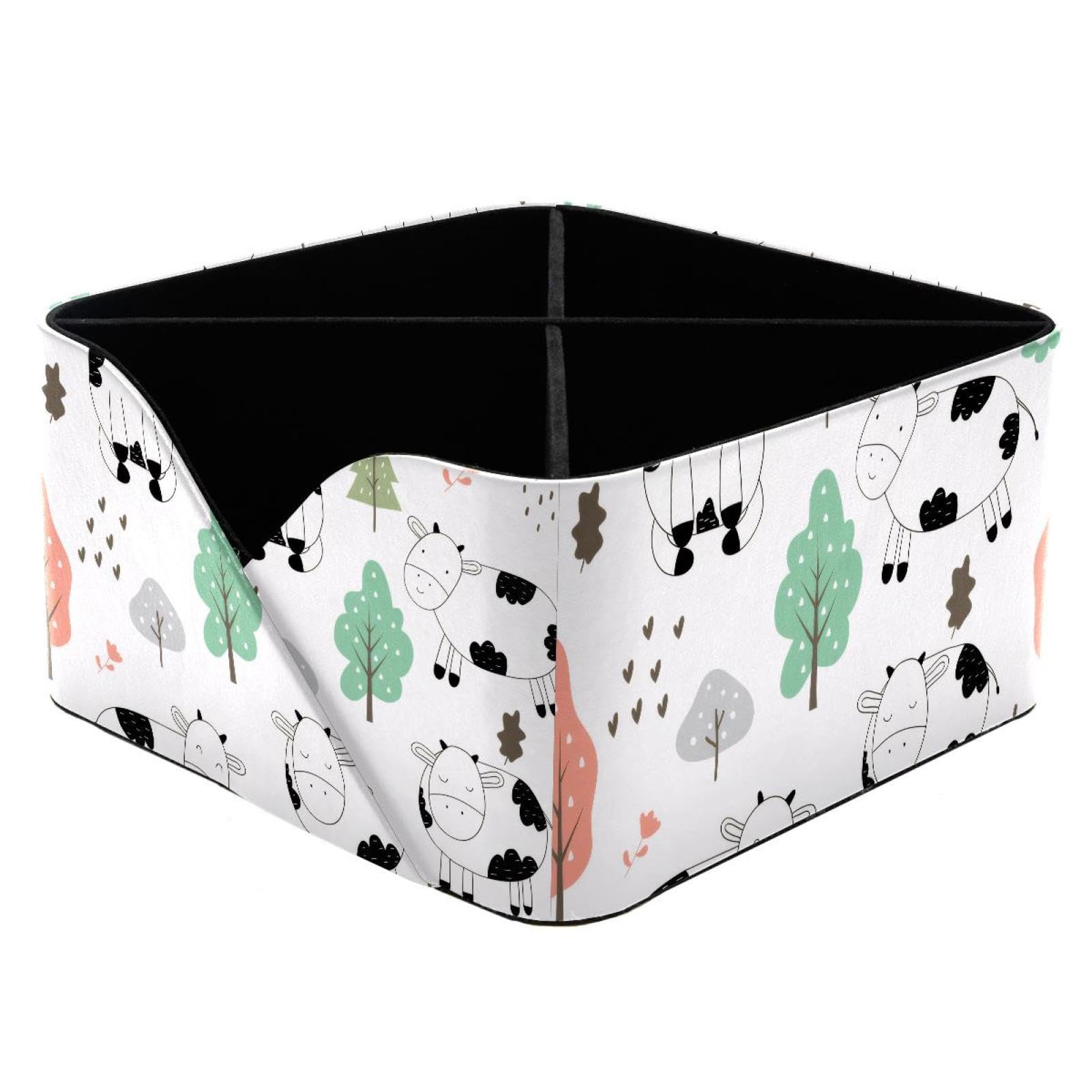 KengjuTesu Cute Cow Seamless-Pattern Desktop Organizer Pen Holder, Rectangular Pencil Cup for Office, Study and Makeup Stations