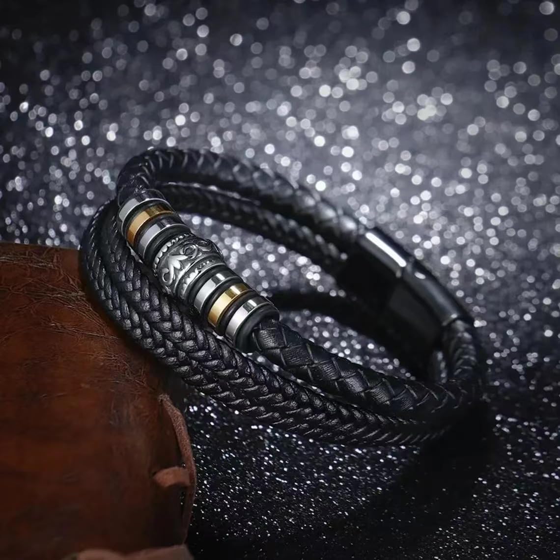 To My Grandson Bracelet from Grandma Grandpa, Black Braided Leather Beaded Wristband Bracelets Engraved Love You Forever Personalized Inspirational Christmas Birthday Jewelry Gifts - Image 4