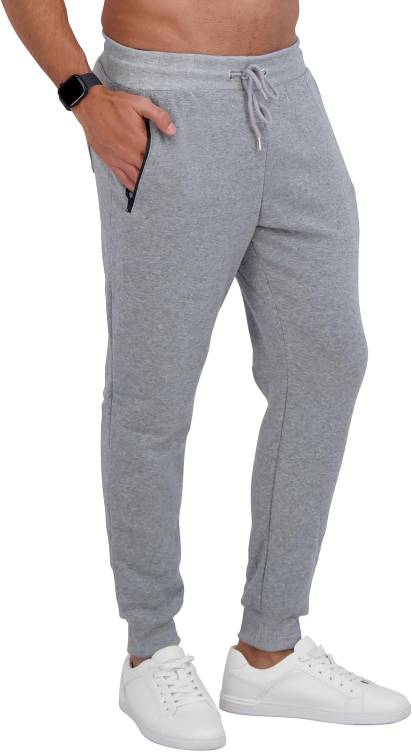 CROWN VOGUE Fleece Mens Joggers with Zipper Pockets, Mens Sweatpants, Workout Sweats for Men S-2XL