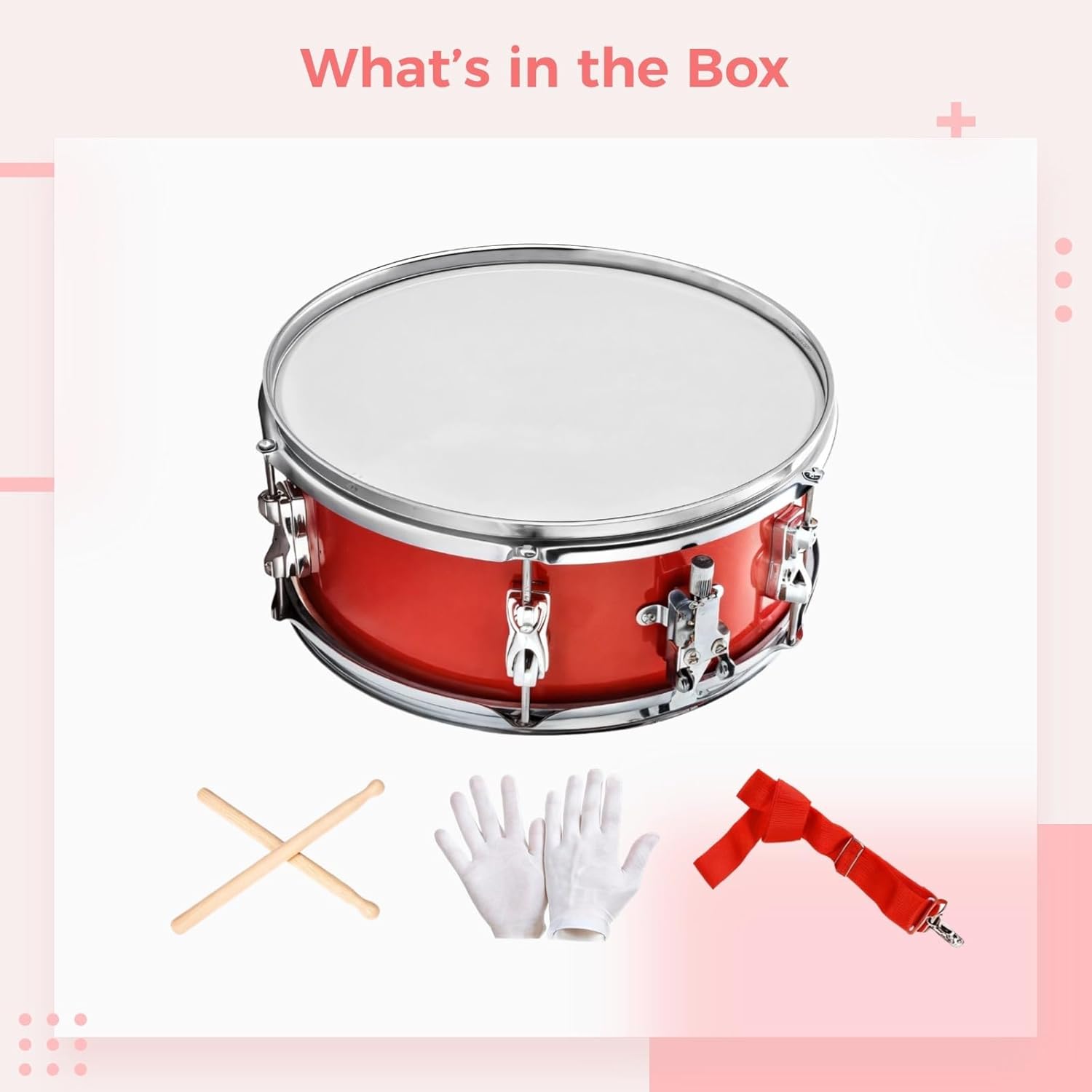 13” Red Marching Drum With Wooden Mallets & Adjustable Strap – Ideal For Beginners & Advanced Drummers