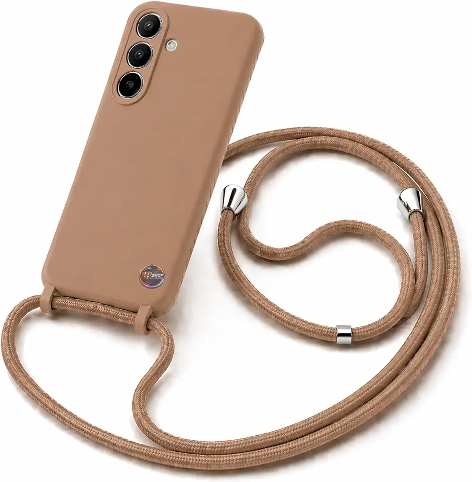 Capa Silicone com Cordão para Samsung Galaxy A56 – Case Premium Aveludado com Alça de Pescoço Ajustável, Anti Impacto, Capinha com Strap (MARROM CLARO)