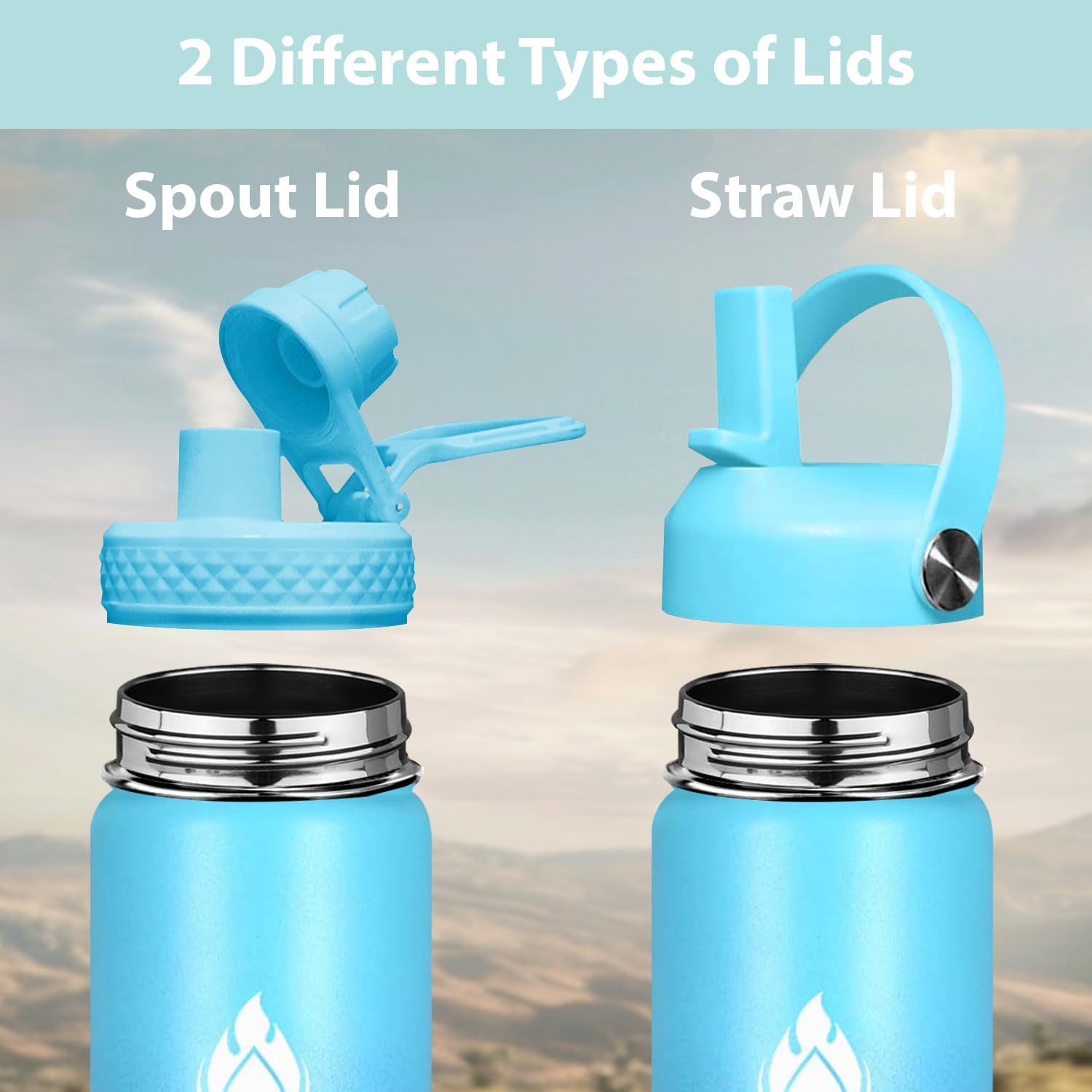 SENDESTAR Stainless Steel Wide Mouth Water Bottle 24oz Double Wall Vacuum Insulated Leak Proof Bottle with New Flex Straw Lid & Spout Lid XIN-MC-0750-1 - Image 2