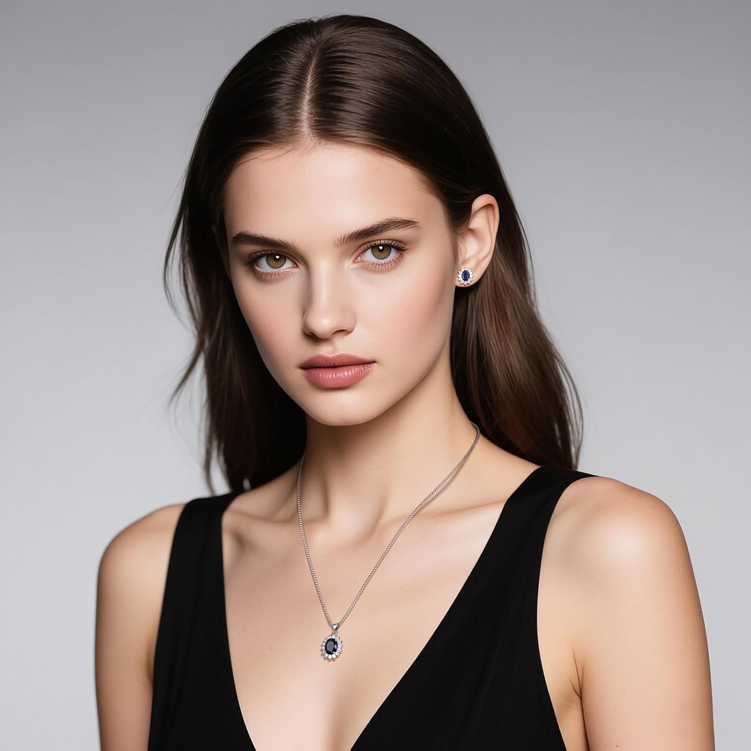 la luen Oval Necklace Stud Earrings Jewelry Set For Women Sparkling Classic Diana Kate Middleton Birthstone Gemstone Fine Jewelry for Her Mom Wife - Image 6