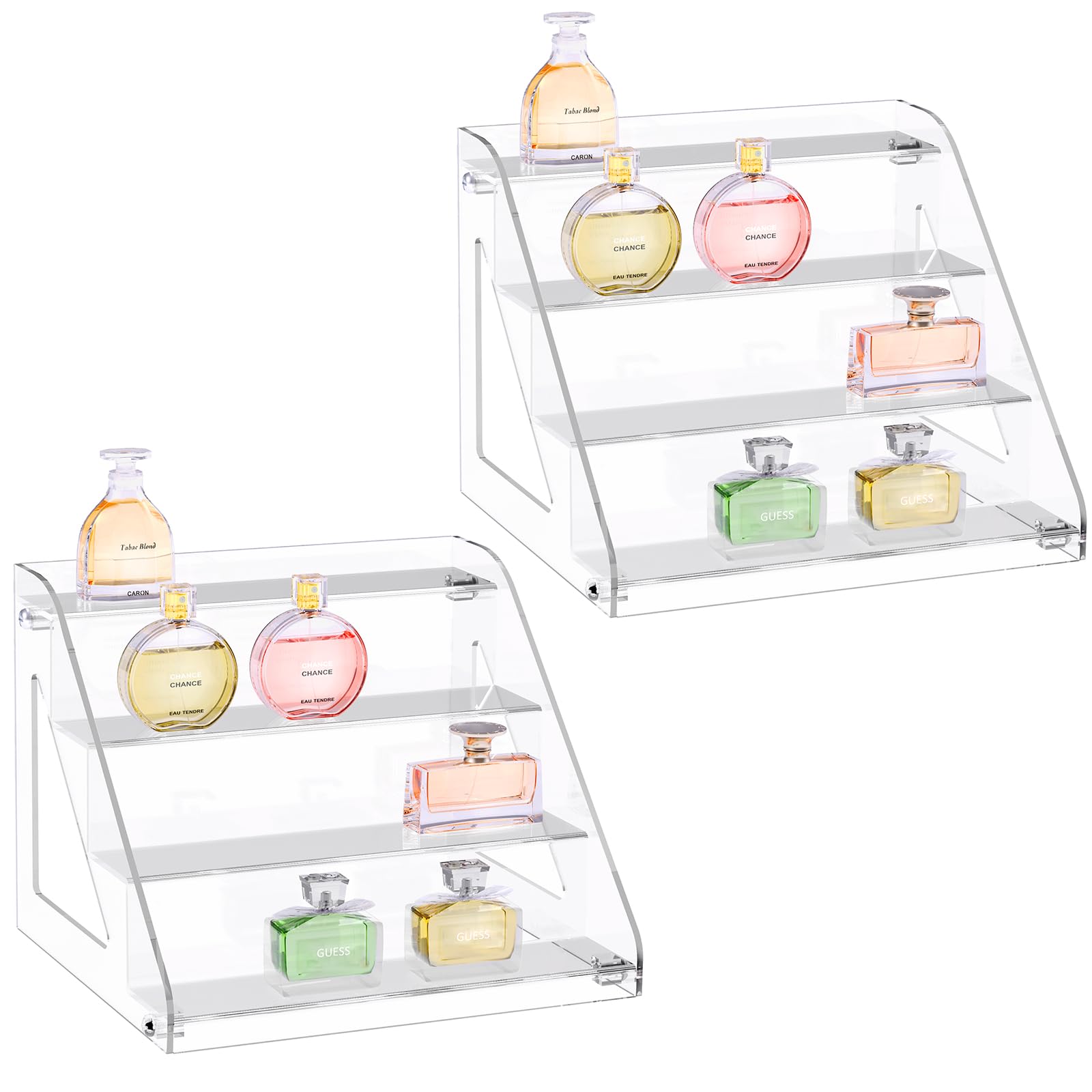 PAPAGIFTREE 2 Pack 4 Tier Acrylic Risers Display Stands,9x8 Inches Perfume Organizer, Cologne Stand Organizer for Men, Acrylic Cupcake Stand Lotion Organize Acrylic Shelf for Funko POP