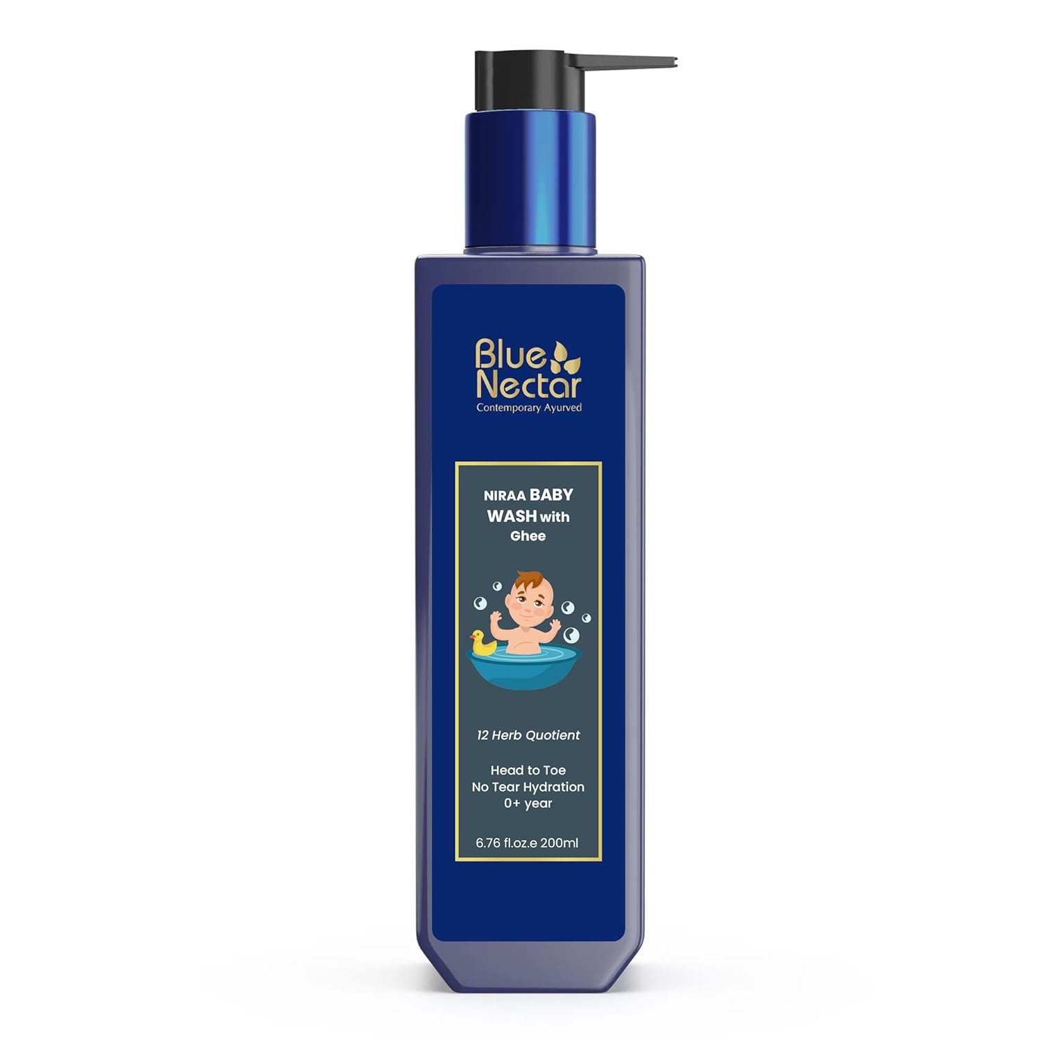 Blue Nectar Baby Wash for Bath with Organic Ghee | Gentle Cleanser Body Wash for Kids | Top to Toe Wash for Baby with Natural Moisturizer (6.76 Fl Oz, 9 Herbs)