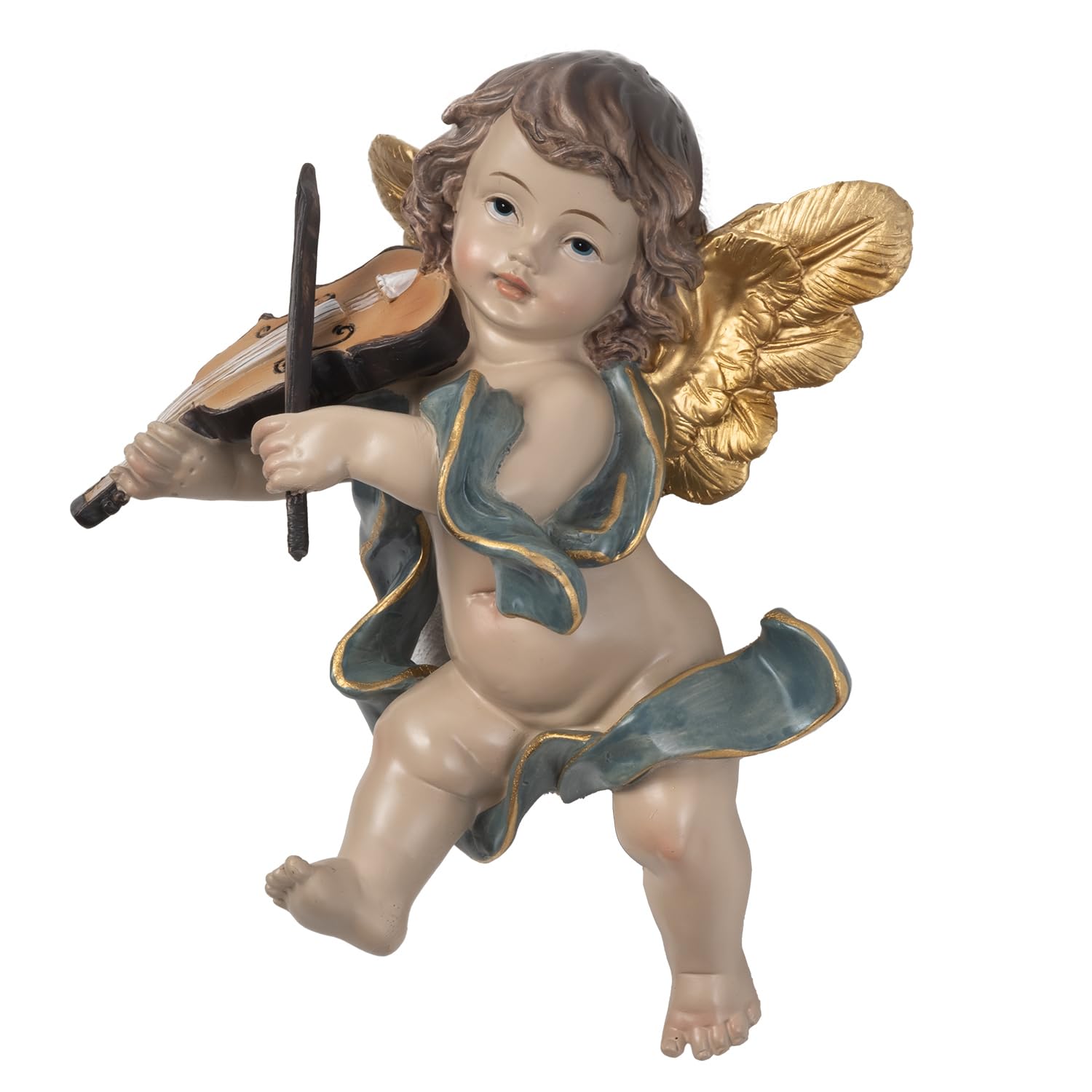 Moritz 2er Set große Engel Hängedeko aus Polyresin - musizierende Deko-Engel mit Geige & Mandoline, goldene Flügel, ca. 20-22 cm, liebevoll gestaltet für Wand oder Fenster