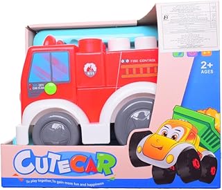 Cute Car Light And Sound Fire Truck Toy For 2 Years And Above - Red لعبة سيارة الإطفاء اللطيفة، المزودة بإضاءة وصوت