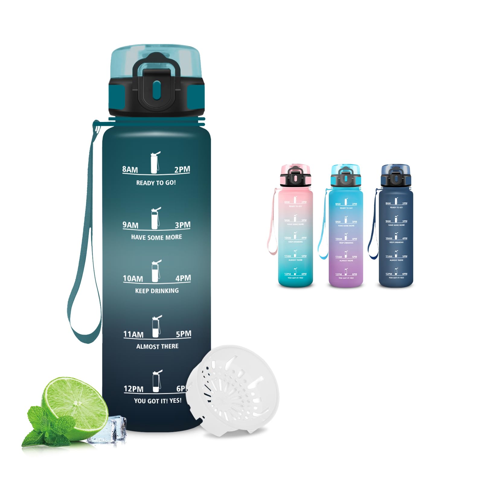 Mujigaga 0.5 Litre Girls Water Bottle with Times Graduated Motivational Bottle Leakless Easy Carry for Girls Fitness Sports School