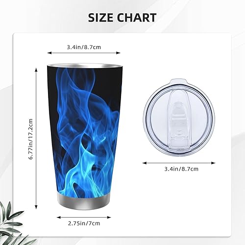 Miniatura 3 de Vaso de 20 onzas con tapa con aislamiento al vacío, de acero inoxidable con llama azul, taza de café aislada para viajes, reutilizable, doble pared,