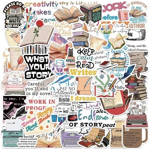 Writer Stickers,50 PCS Love Reading Aesthetic Waterproof Stickers,Vinyl Stickers for Students, Bookish Gifts Stickers for Bookish Adults Kids Book Lovers, Teachers (Writer)