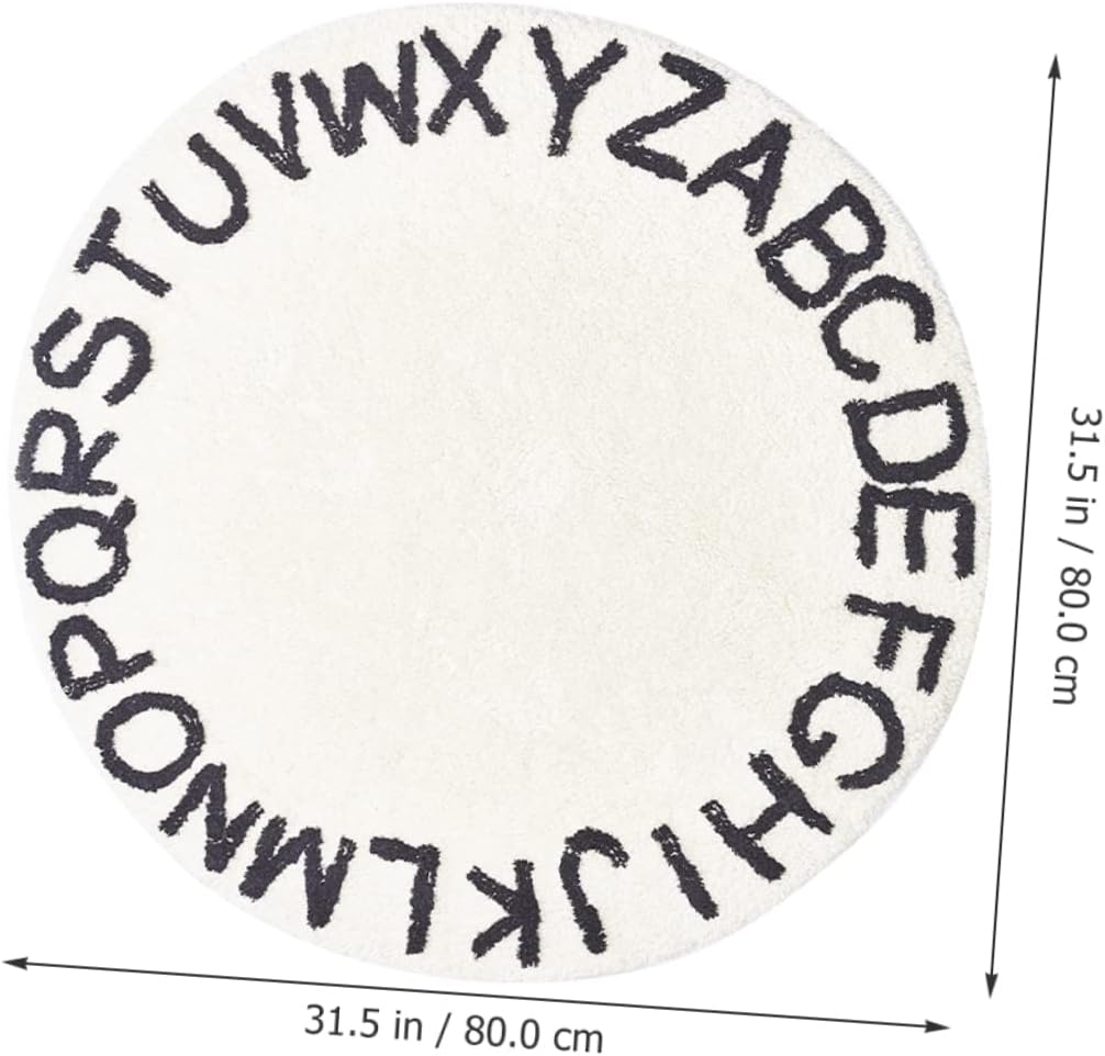 Luxshiny Non Slip Round Nordic Style Floor Mat with Alphabet Design Rug for Indoor Floor Decor Supple Carpet for Slippery Surfaces and Stylish Living Spaces