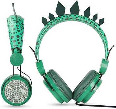 Kids Headphones, Cute Dinosaur Wired Over Ear Headphones with Adjustable Headband, 3.5mm with MIC for Cell Phones Tablets MP3/4,Sparkly Headband for School Travel Christmas Birthday Gifts