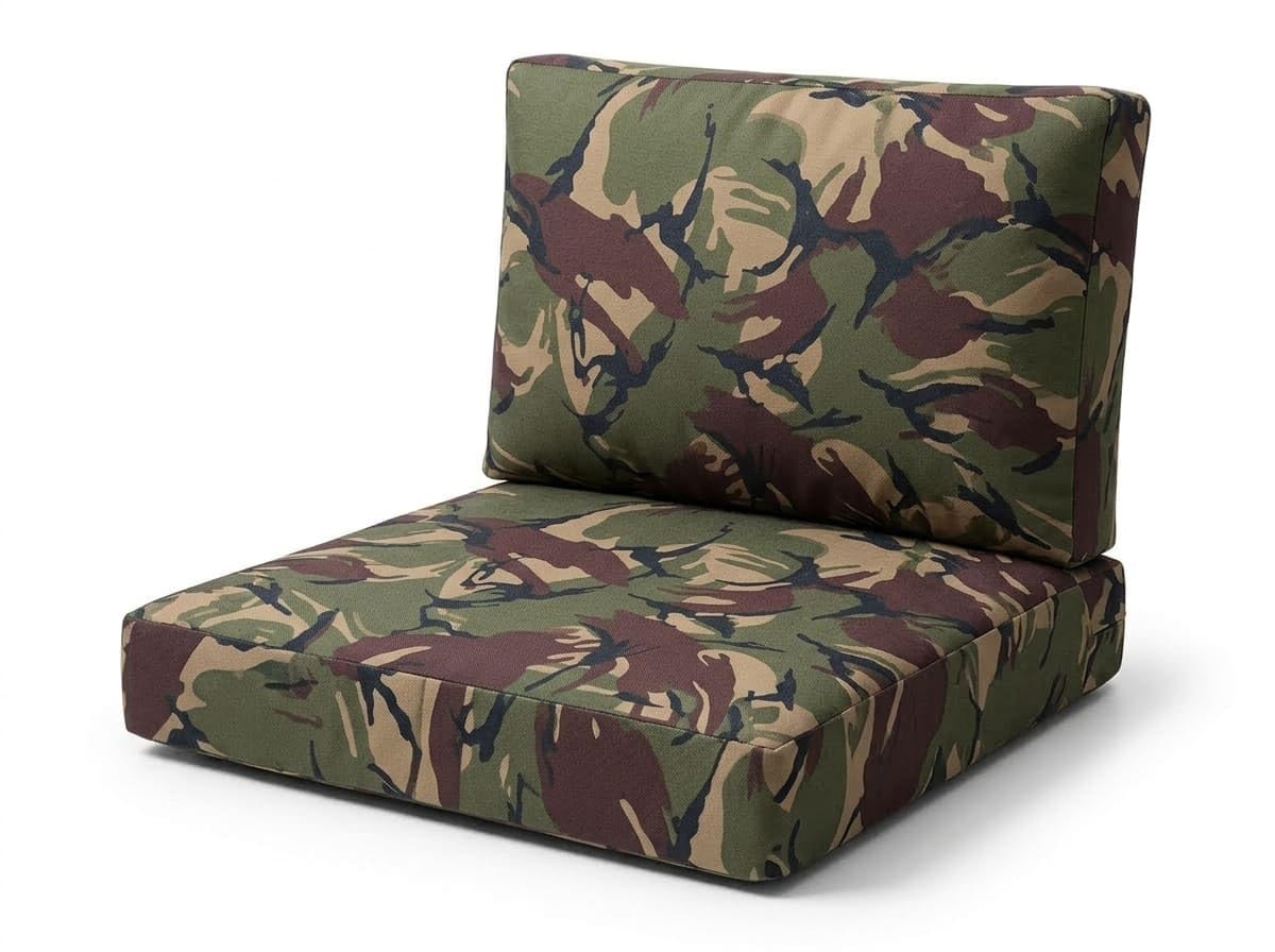Rattan Garden Furniture Cushions Set – High-Density Foam Support, Outdoor Replacement Cushions for Patio Sofa & Conservatory – Water Resistant Covers (Army Camouflage, 6Pc (3x seat + 3x Back))