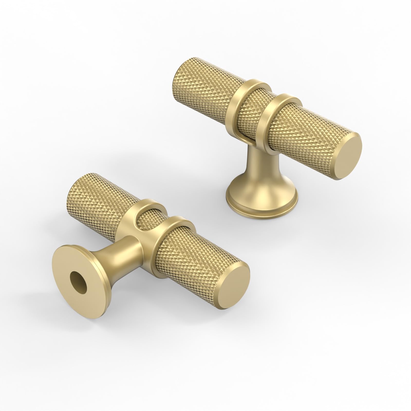 Amerdeco 10 Pack Brushed Gold Cabinet Knobs 2 Inch Zinc Alloy Kitchen Cabinet Knob T Bar Kitchen Cabinet Knob Knurled Cupboard and Wardrobe AM055