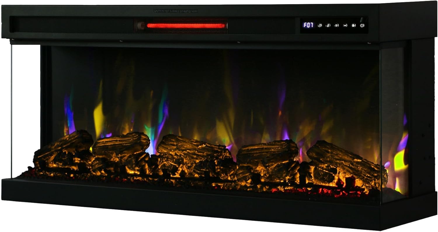 40 Inch 3-Side Electric Fireplace Insert for tv Stand and Cabinet, Panoramic Fireplace Heater with Adjustable Flame, Replacement Fireplace with Log Set, Timer&Thermostat