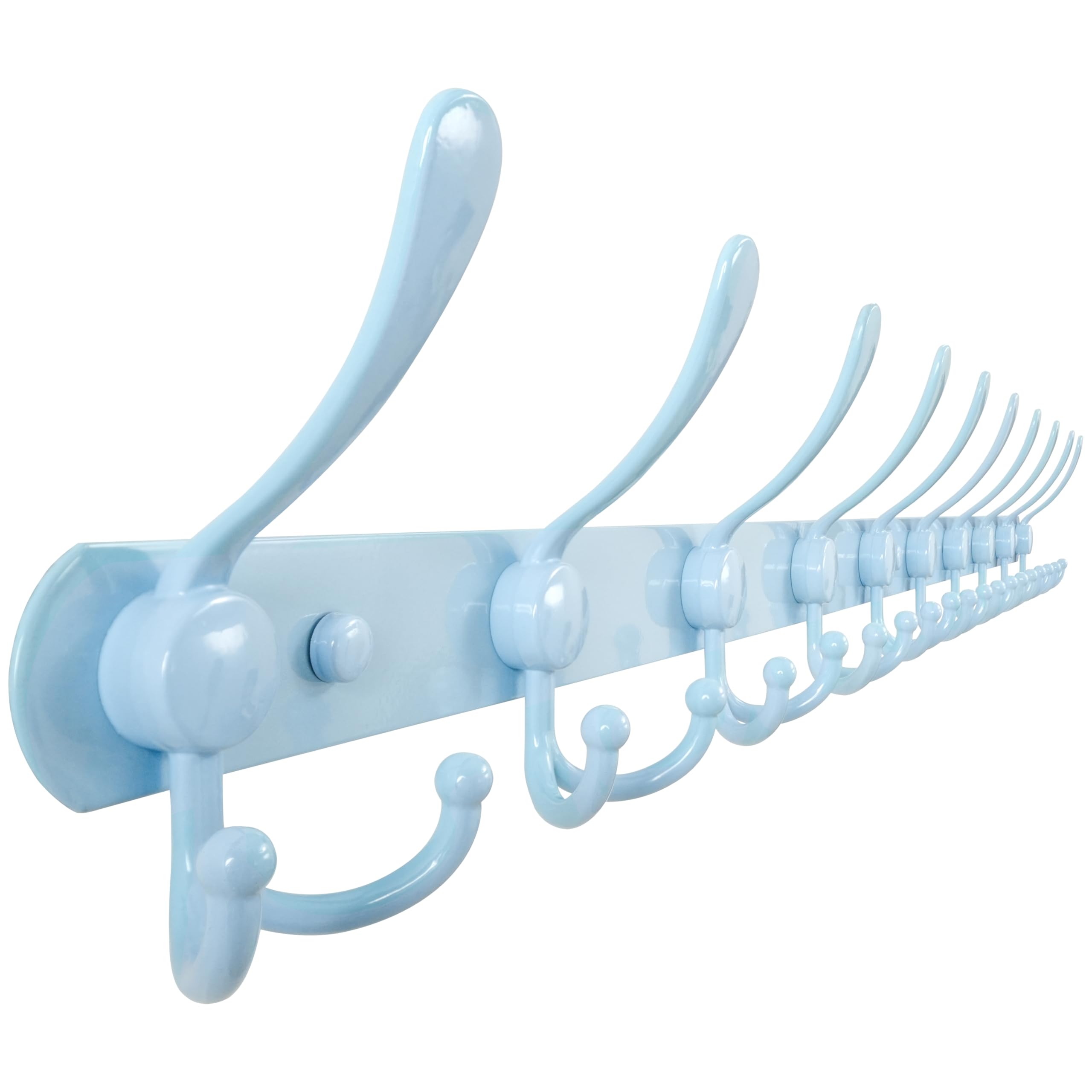 Dseap Coat Rack Wall Mount - 96cm Long 10-Tri-Hooks Heavy Duty Coat Hanger Rail Wall Hooks for Hanging Coats Hats Clothing Clothes Purse Mudroom Entryway, Blue