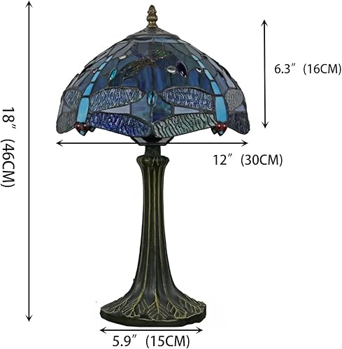 Miniatura 2 de Lámpara de mesa estilo Tiffany estilo libélula lámpara de noche con vitral, lámpara de noche antigua y lujosa luz de lectura de 18 x 12 x 12