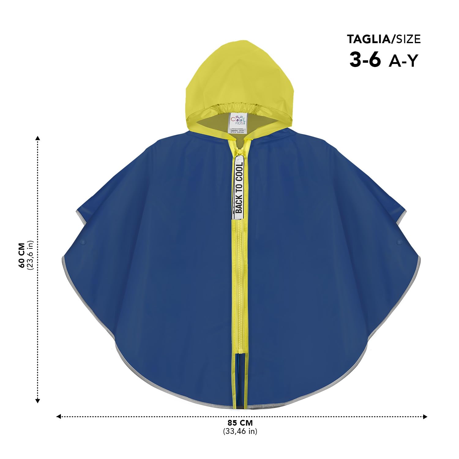PERLETTI Cape de Pluie Petit Garçon 3 4 5 6 Ans avec Fermeture Éclair - Poncho Enfant Réfléchissant avec Capuche - Manteau Imperméable