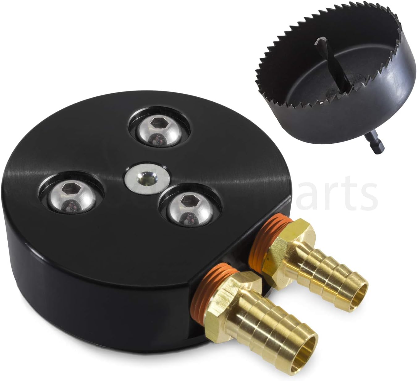 Ohio Diesel Parts Fuel Tank Gas/Diesel Integrated Return Dual-Port Sump with Extra Barbs and Hole Saw (Black)