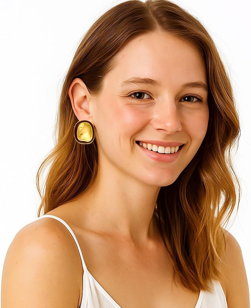 14K Gold Plated Earrings for Women Oval Square Stud Earrings Non Tarnish Stainless Steel - Image 2