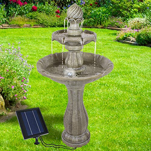 Solar Gartenbrunnen Brunnen Solarbrunnen mit LED-Licht, Zierbrunnen Wasserfall Gartenleuchte Teichpumpe für Terrasse, Balkon, mit Pumpen, mit Liion-Akku (Klassik-Garten) Cover