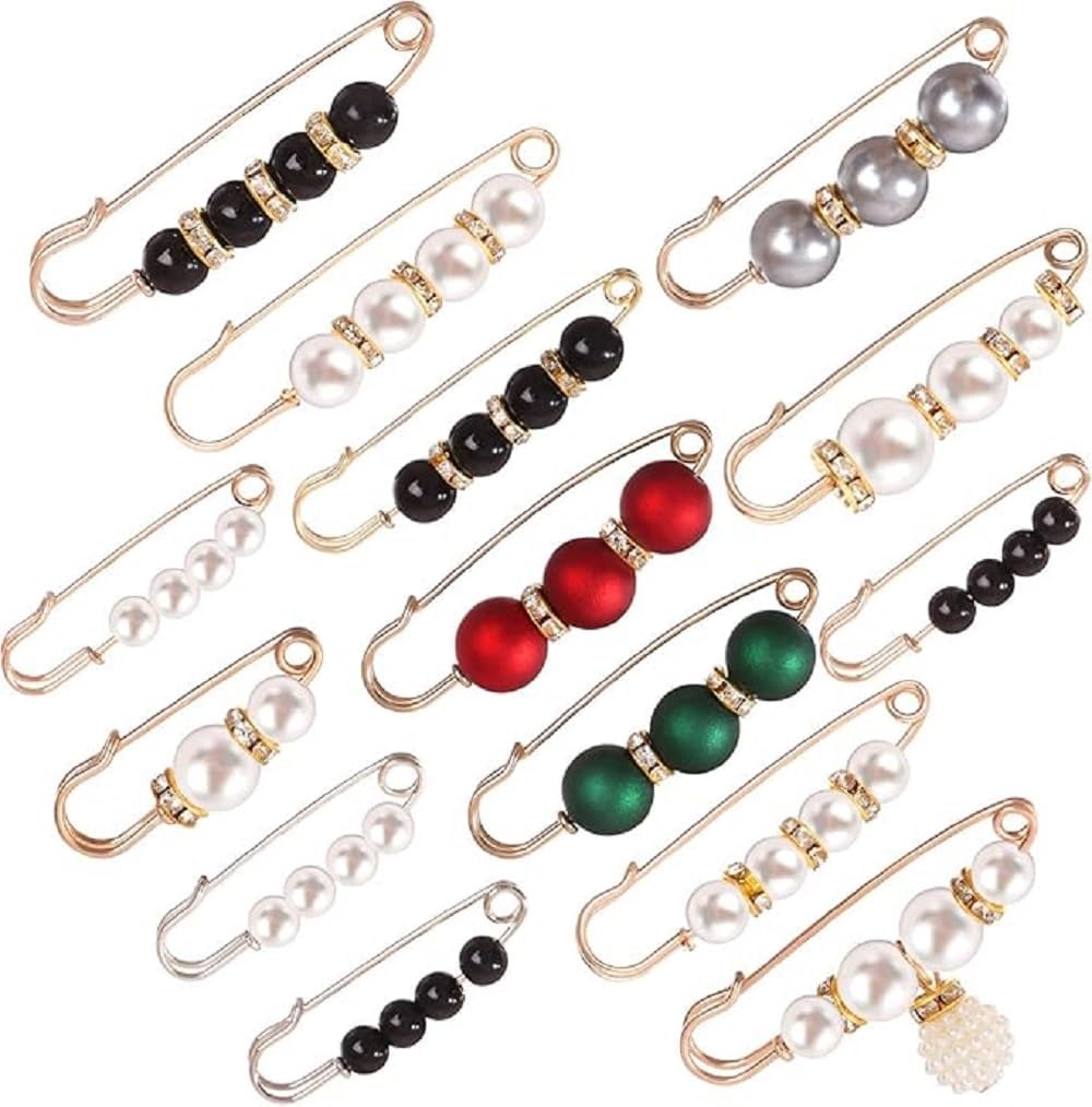 quxup5 Pcs Pearl Brooch,Fashion Sweater Shawl Clip Double Faux Pearl Rhinestones Collar Brooches Waist Pants Extender Safety Pins for Women Clothing pants Dress skirt waist