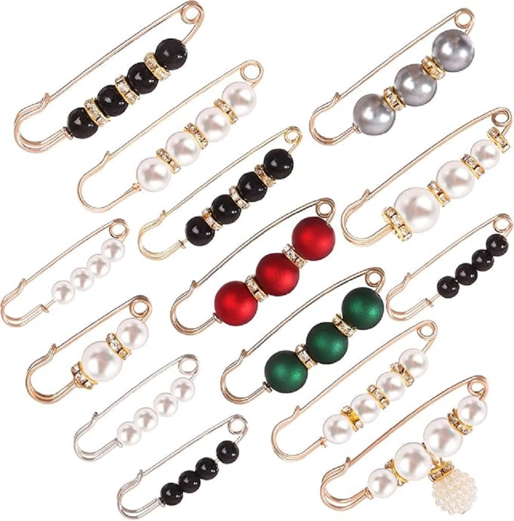 quxup5 Pcs Pearl Brooch,Fashion Sweater Shawl Clip Double Faux Pearl Rhinestones Collar Brooches Waist Pants Extender Safety Pins for Women Clothing pants Dress skirt waist