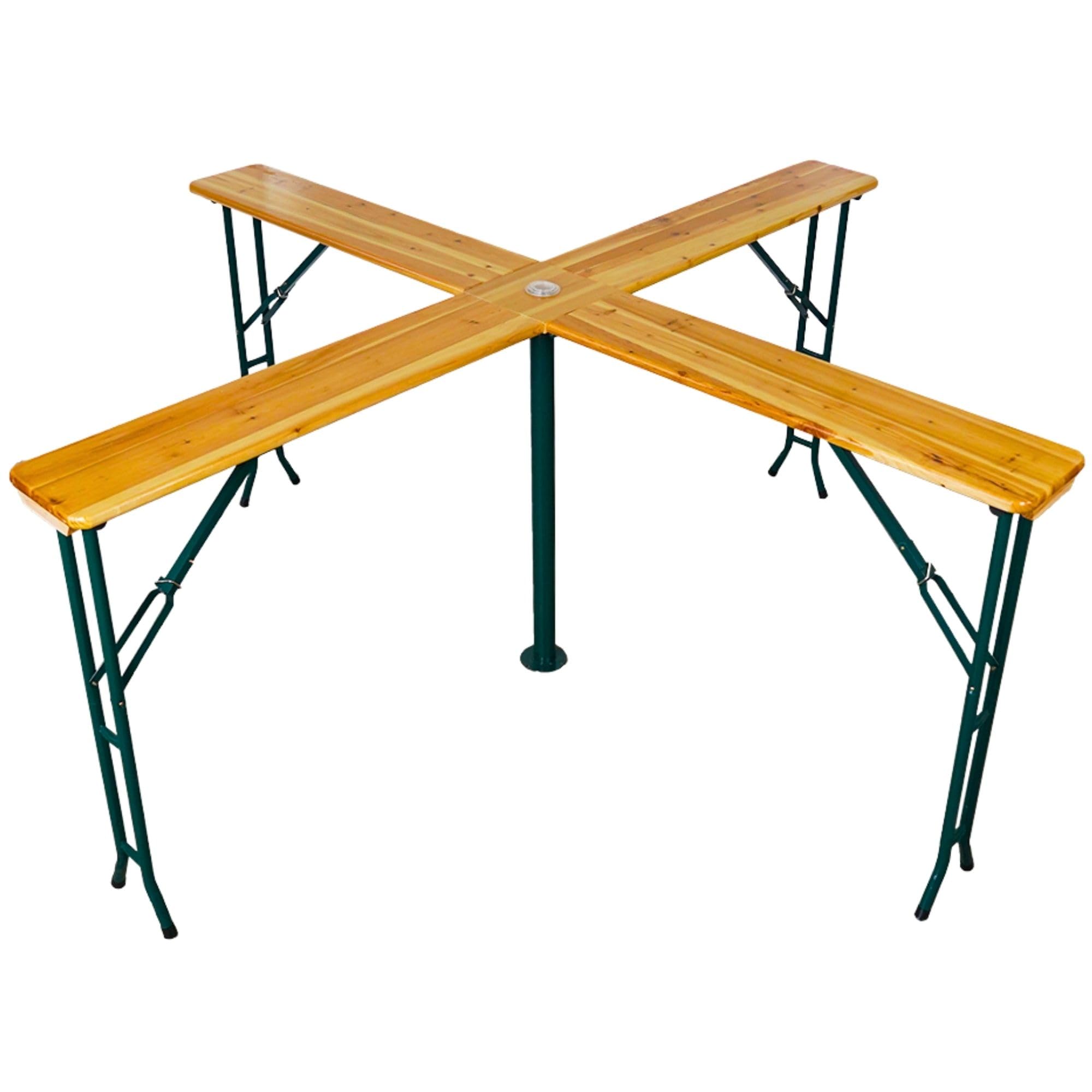 CHEFGASTRO Bierzelttisch XXL klappbar 240 cm breit Schirmhalterung lackiertes Holz 20 Personen Festzeltgarnitur X-Design Stehtisch Quattro Bierzeltgarnitur Bartisch Tisch Balkon Outdoor Gartenmöbel