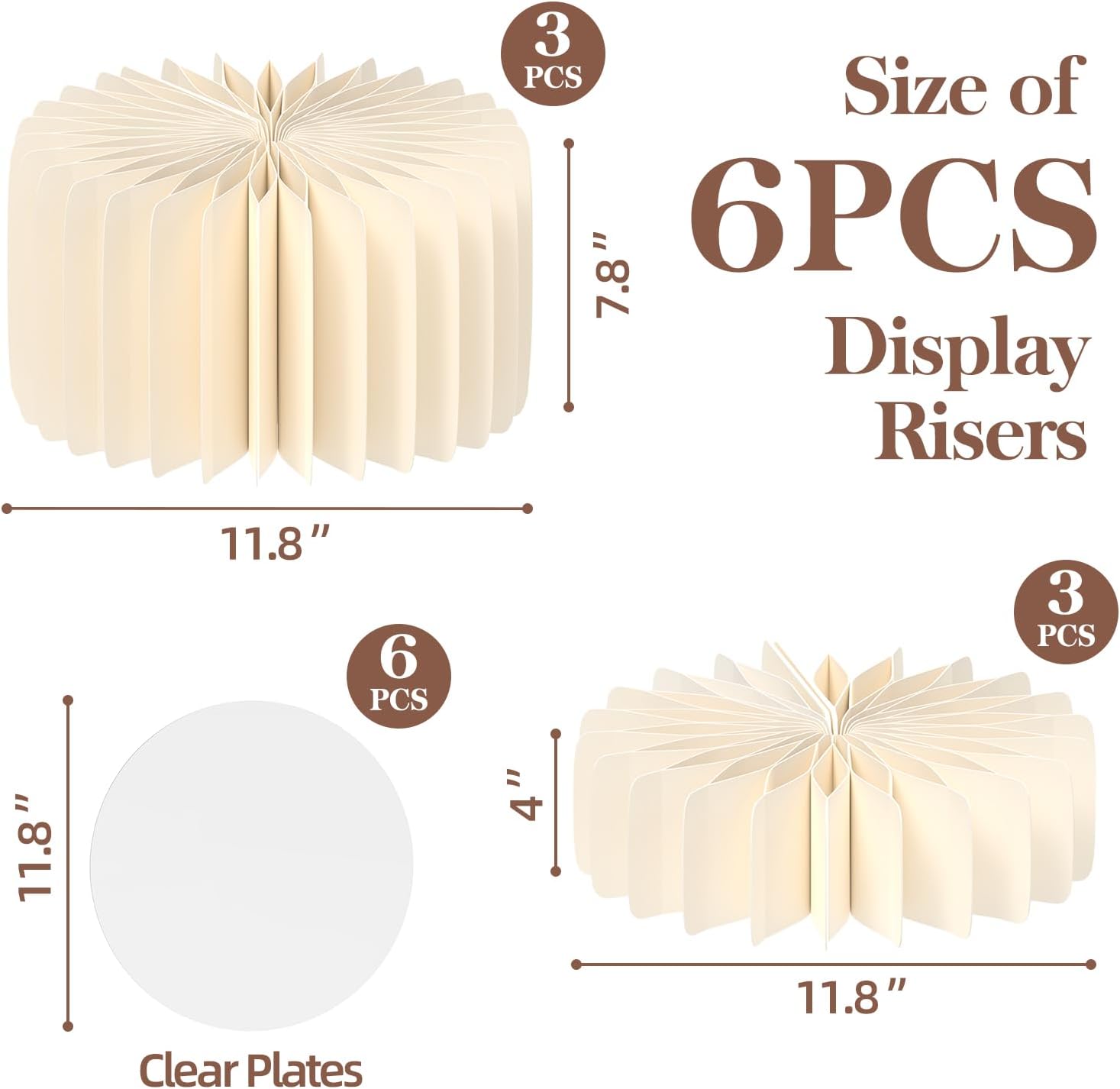 6 pcs buffet risers, foldable food risers for buffet table, display stands for party, white cake cupcake stands for food display, catering supplies (7.8" hx3, 4" hx3)
