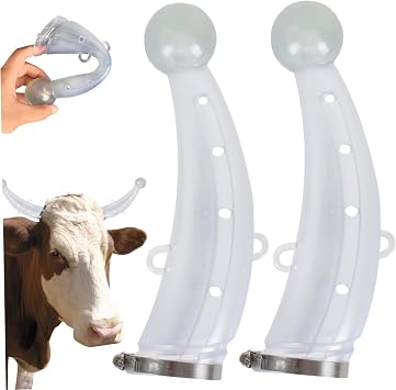 Cow Horn Protector 1 Pair Anti-Fight Breathable Cow Horn Guard with Clamp Adjustable Replacement Silicone Goat Horn Protector, Large, Cattle Supplies, Standard