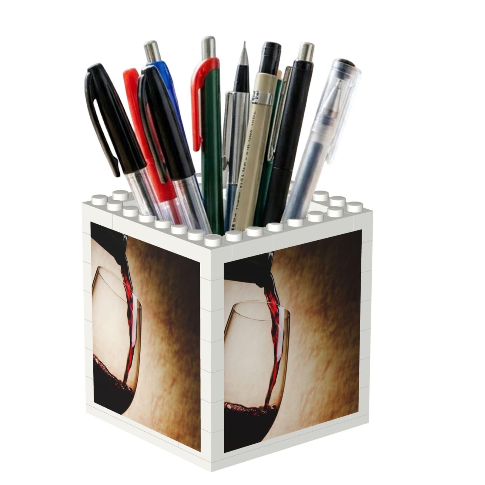 Poadnly Red Wine Glass, Pen Pot Pencil Holder for Office Home School, Compact Desk Organiser for Office Stationery
