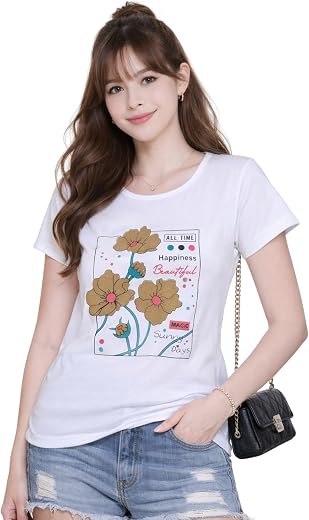 TOLLFREE Women’s Printed Cotton T-Shirt | Stylish Soft Casual Half Sleeve Round Neck Top for Women &amp; Girls | Women T Shirt...
