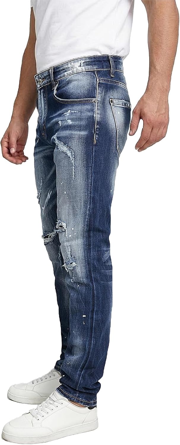 Men's Slim Fit Stretch Jeans Ripped Skinny Jeans for Men, Casual Straight Leg Streetwear Comfort Male Pants - Image 3