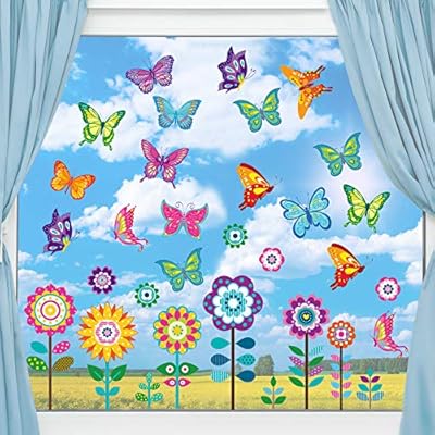 Large Size Spring Window Clings Flower Butterfly Window Decals Anti-Collision Stickers for Baby Shower Decoration Party Supplies