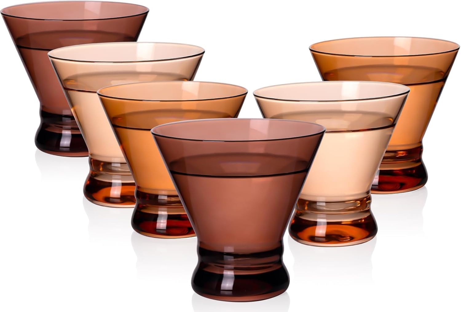 Brown stemless Martini Glasses Set of 6 -Brown Cocktail Glasses - 8oz Stemless Margarita, Bar, Dessert Glass Espresso Martini - Cocktail Party Gift for Her