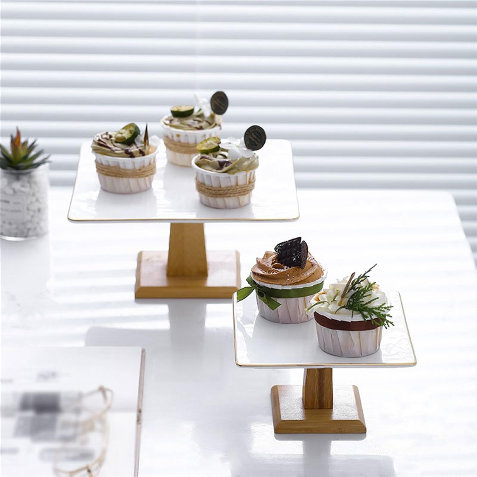 Présentoir à cupcakes Assiette à gâteau carrée Simple en céramique de 6/9 pouces, support cupcakes, présentoir pain Dim Sum Mariage