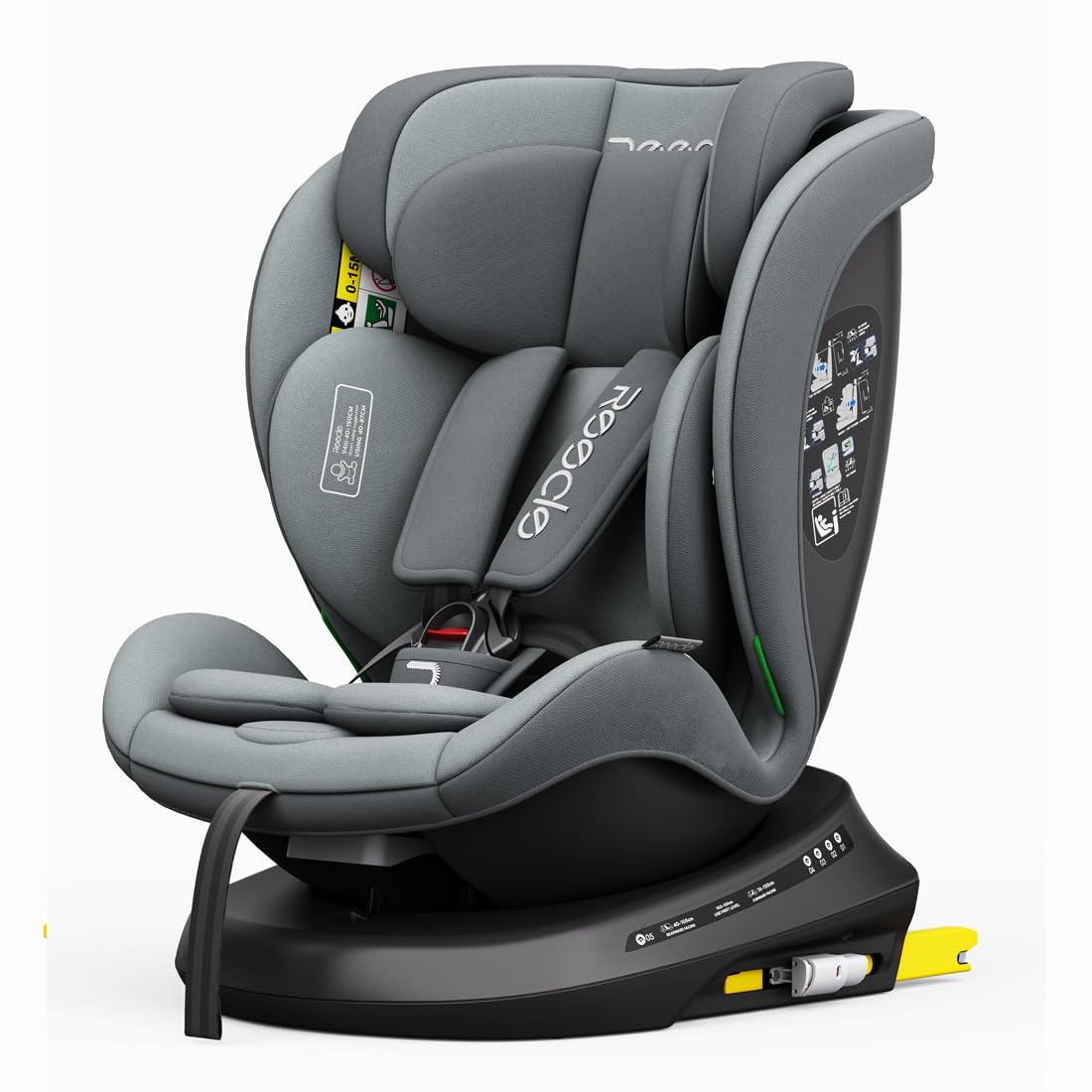Reecle I-Size Silla de Coche Giratoria 360 con ISOFIX, 40-150cm (0~36kg), Aprox. 0-12 años (I-Size, Gris(ISOFIX))